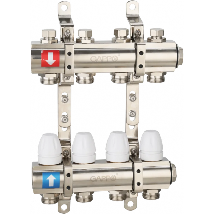 Коллектор регулируемый с запорными клапанами GAPPO 10-вых.x1"x3/4" G427.10