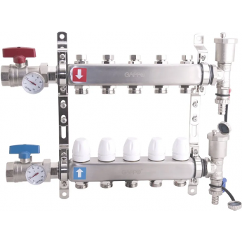 Коллектор регулируемый с запорными клапанами GAPPO G426.5 2-вых.x1"x3/4"