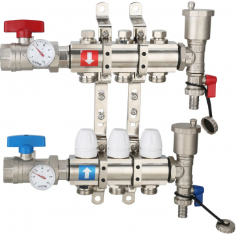 Коллектор регулируемый с запорными клапанами GAPPO G425.3 3-вых.x1"x3/4"