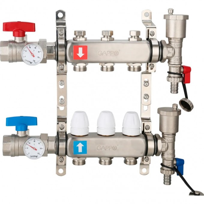 Коллектор регулируемый с запорными клапанами GAPPO 3-вых.x1"x3/4" G426.3