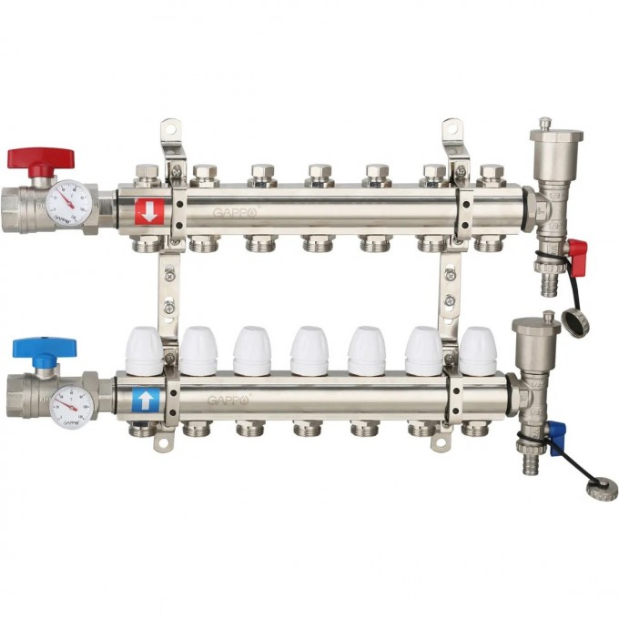 Коллектор регулируемый с запорными клапанами GAPPO 7-вых.x1"x3/4" G425.7